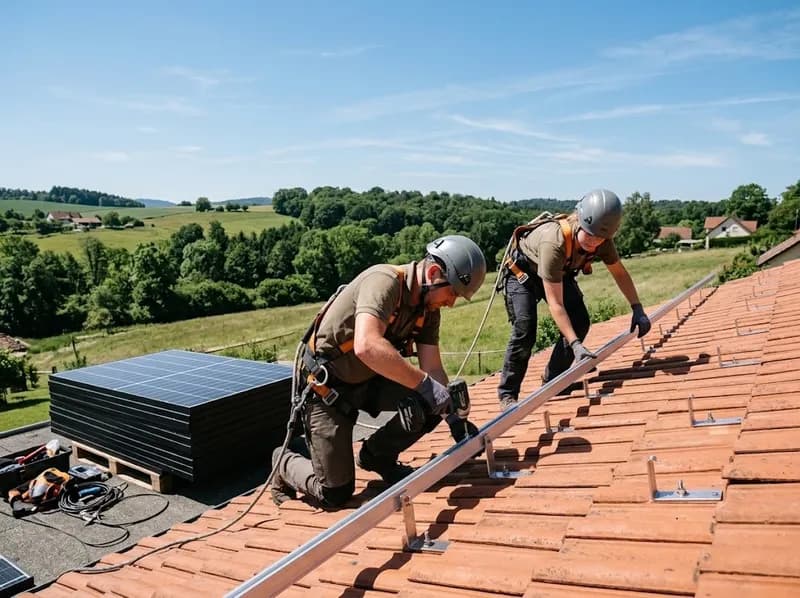 Instaladores a fixar a estrutura