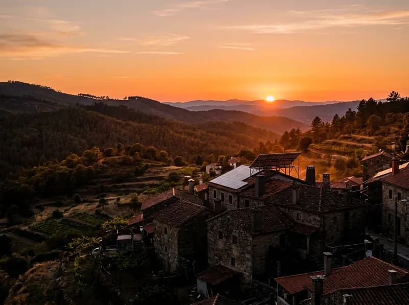 Painéis solares ao pôr do sol