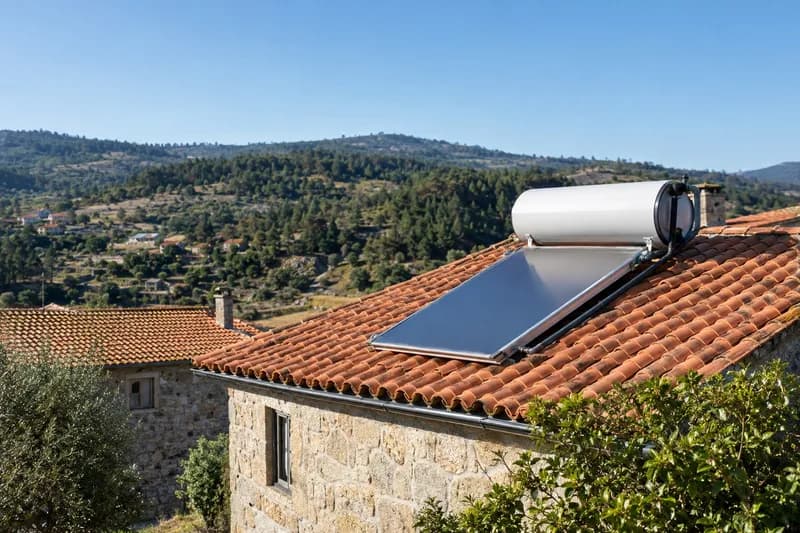 Coletor solar térmico com depósito num telhado